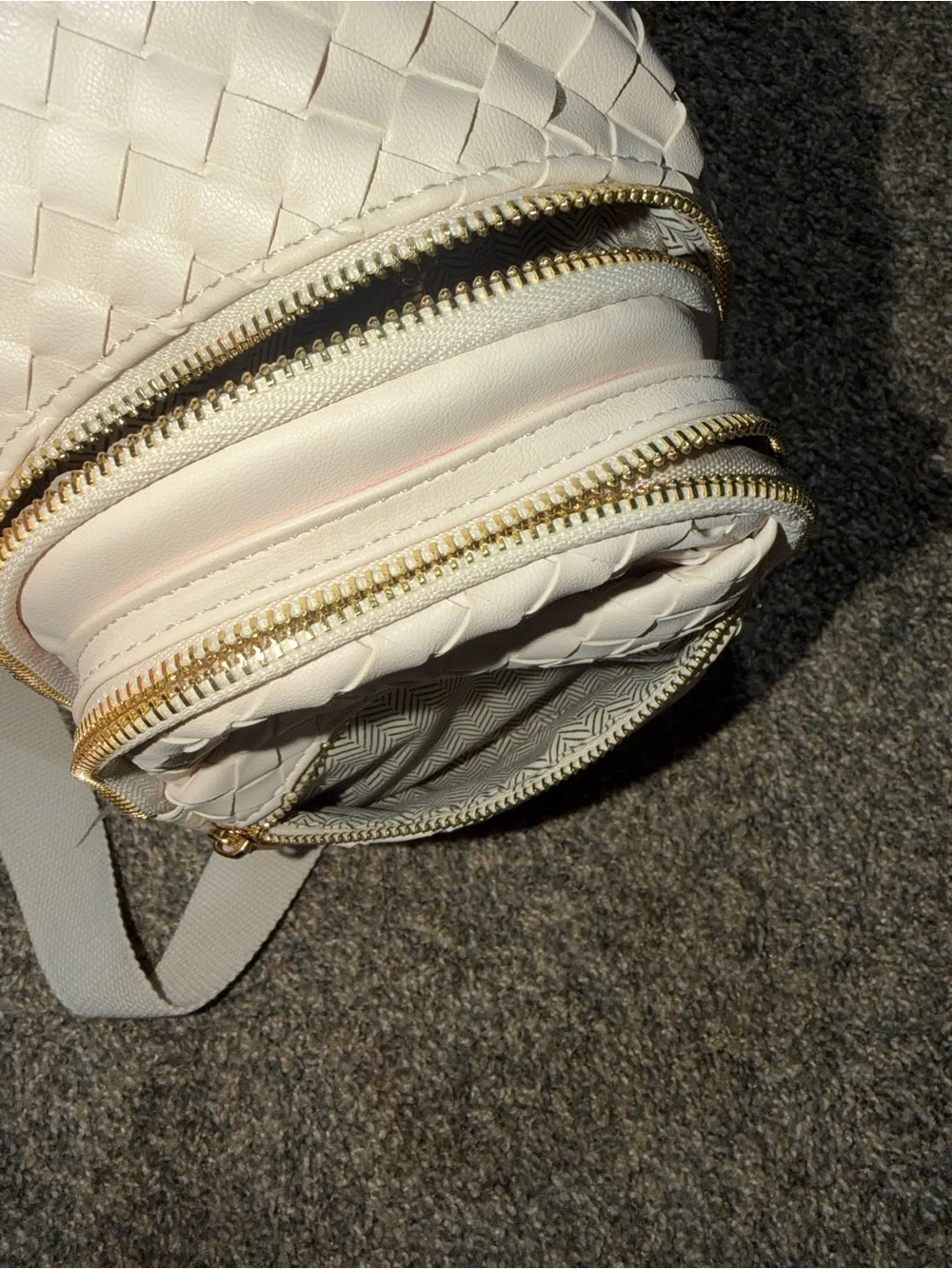 T.J.Maxx White Woven Crossbody Sling Bag with Gold Hardware